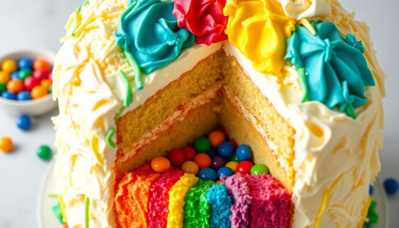 Recette : comment préparer un rainbow cake piñata ?