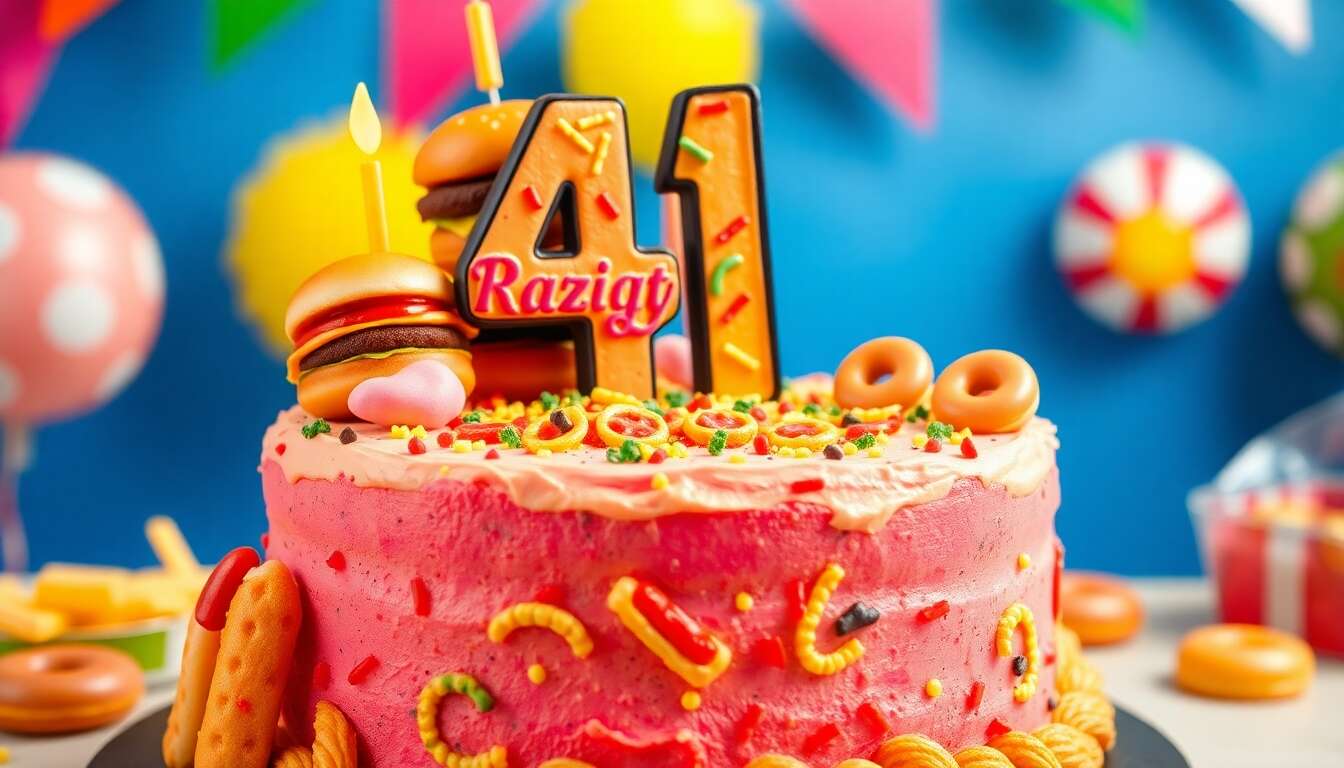 Gâteau d'anniversaire 4 ans : thème Junk Food