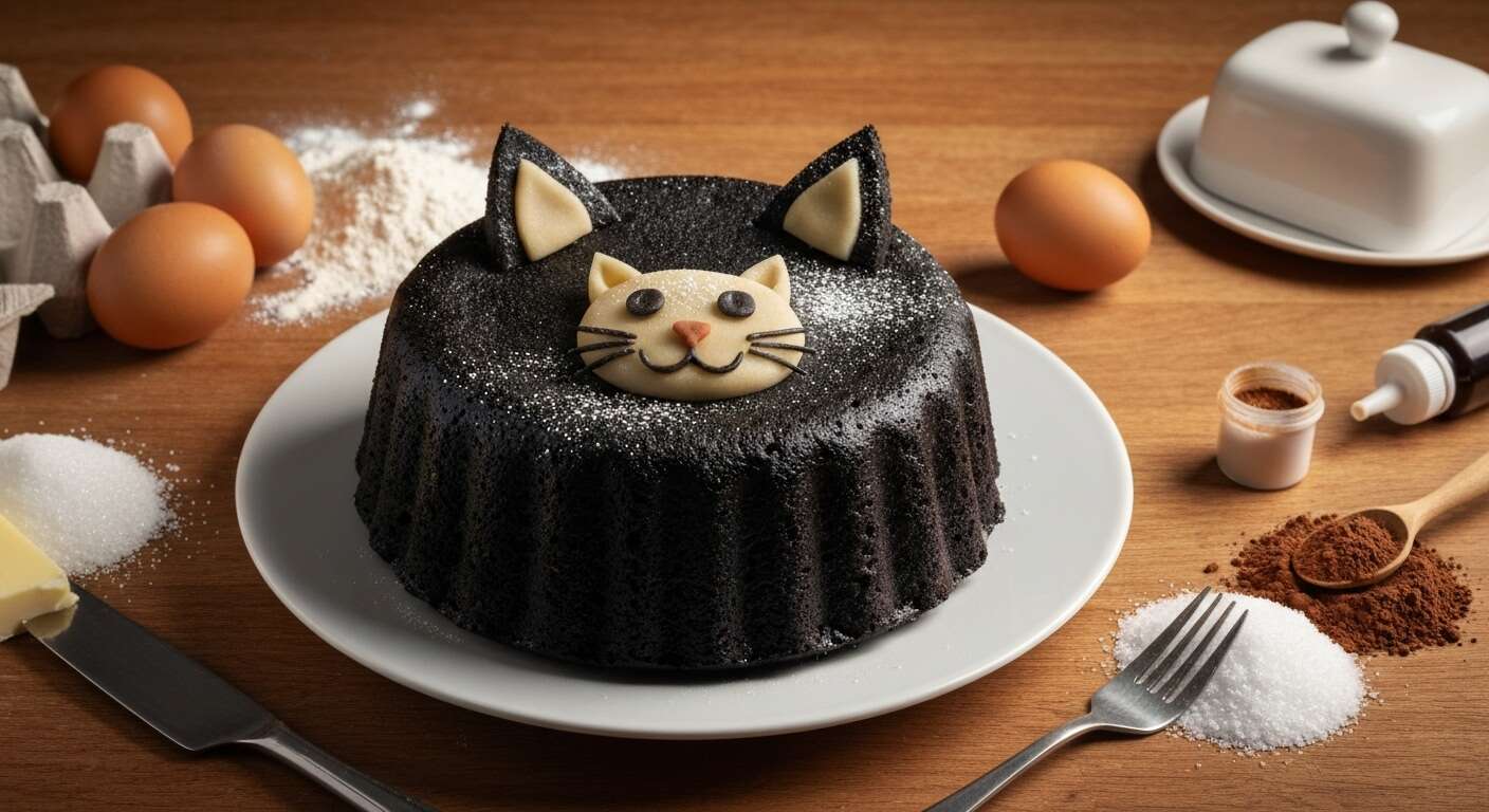 Recette du gâteau chat noir d'Halloween