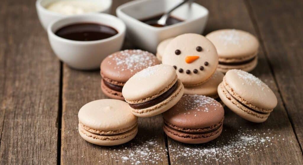 Macarons bonhomme de neige : recette chocolat-vanille festive