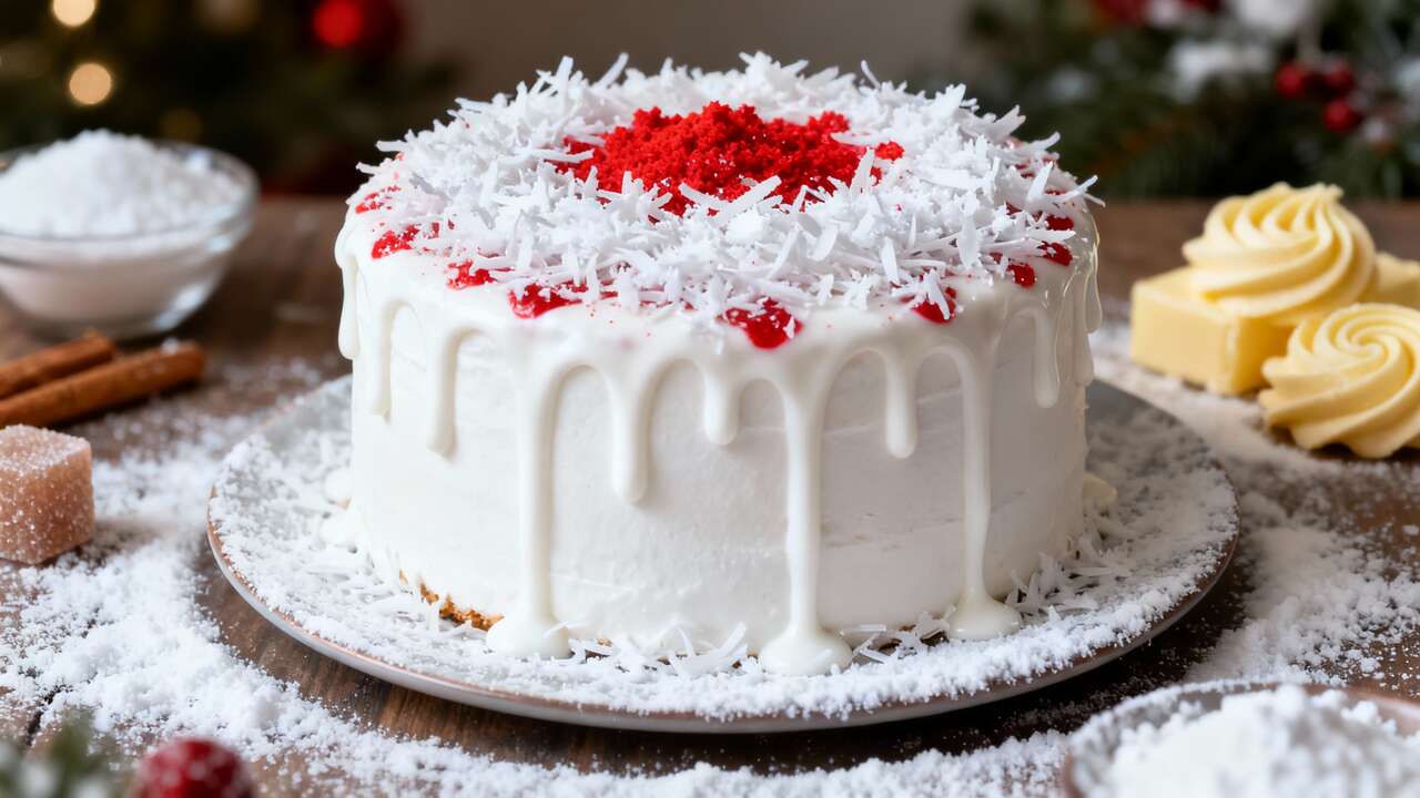 Recette de drip cake de Noël au chocolat blanc et noix de coco