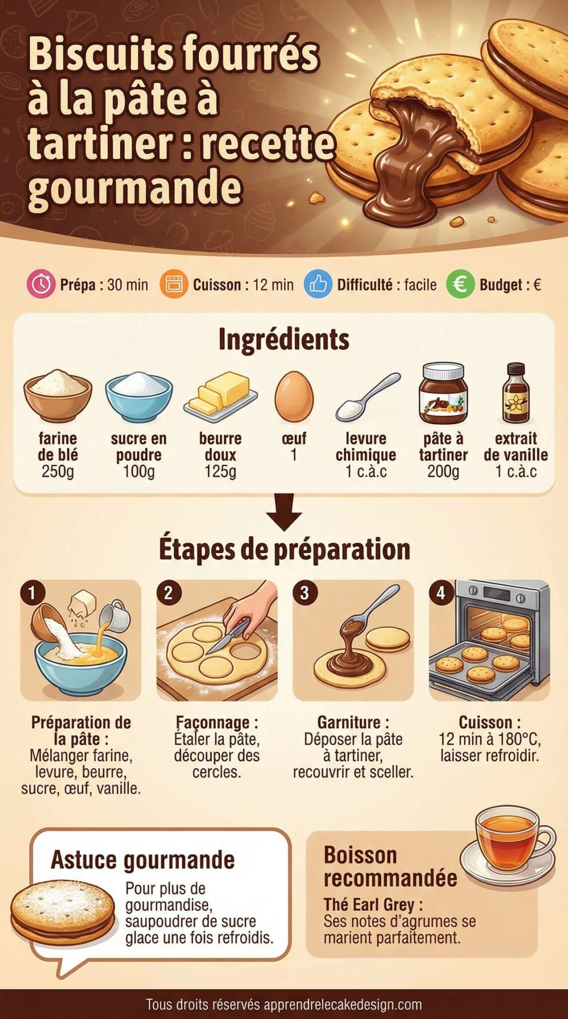 Infographie de la recette Biscuits fourr&eacute;s &agrave; la p&acirc;te &agrave; tartiner : recette gourmande