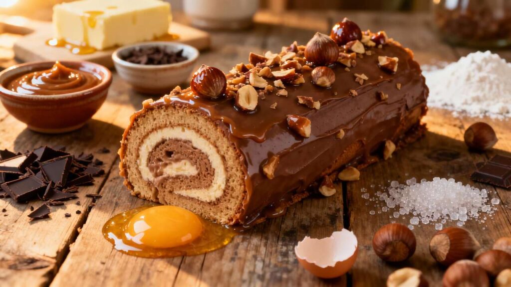 Bûche aux marrons et éclats de noisettes caramélisées : la recette gourmande