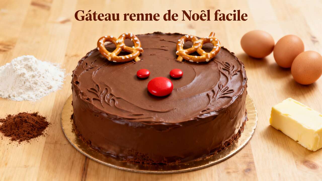 Gâteau renne de Noël facile : recette sans pâte à sucre