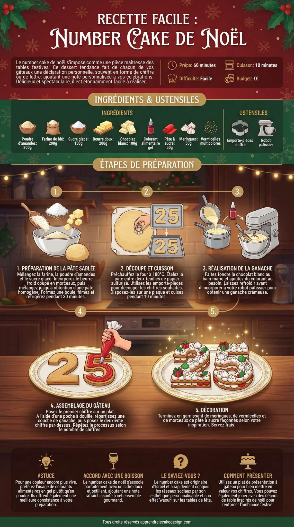 Infographie de la recette Recette facile : number cake de no&euml;l