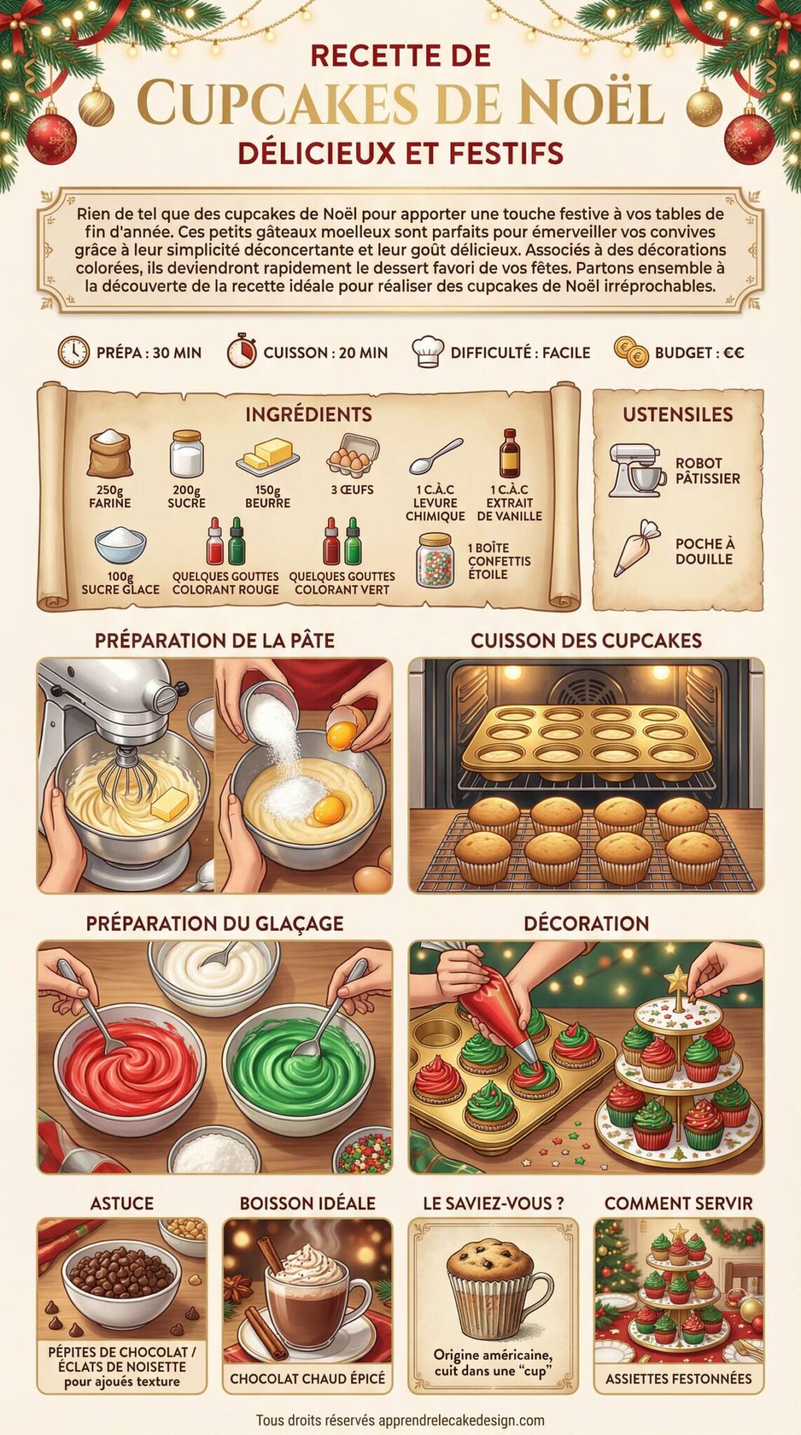 Infographie de la recette Recette de cupcakes de No&euml;l d&eacute;licieux et festifs