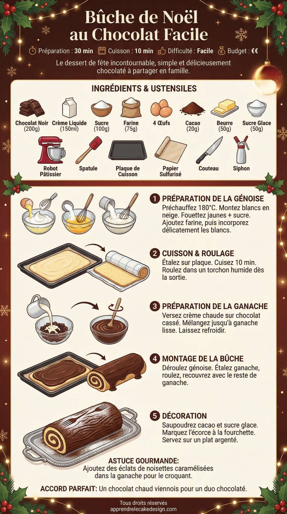 Fiche recette Recette facile de b&ucirc;che de No&euml;l au chocolat