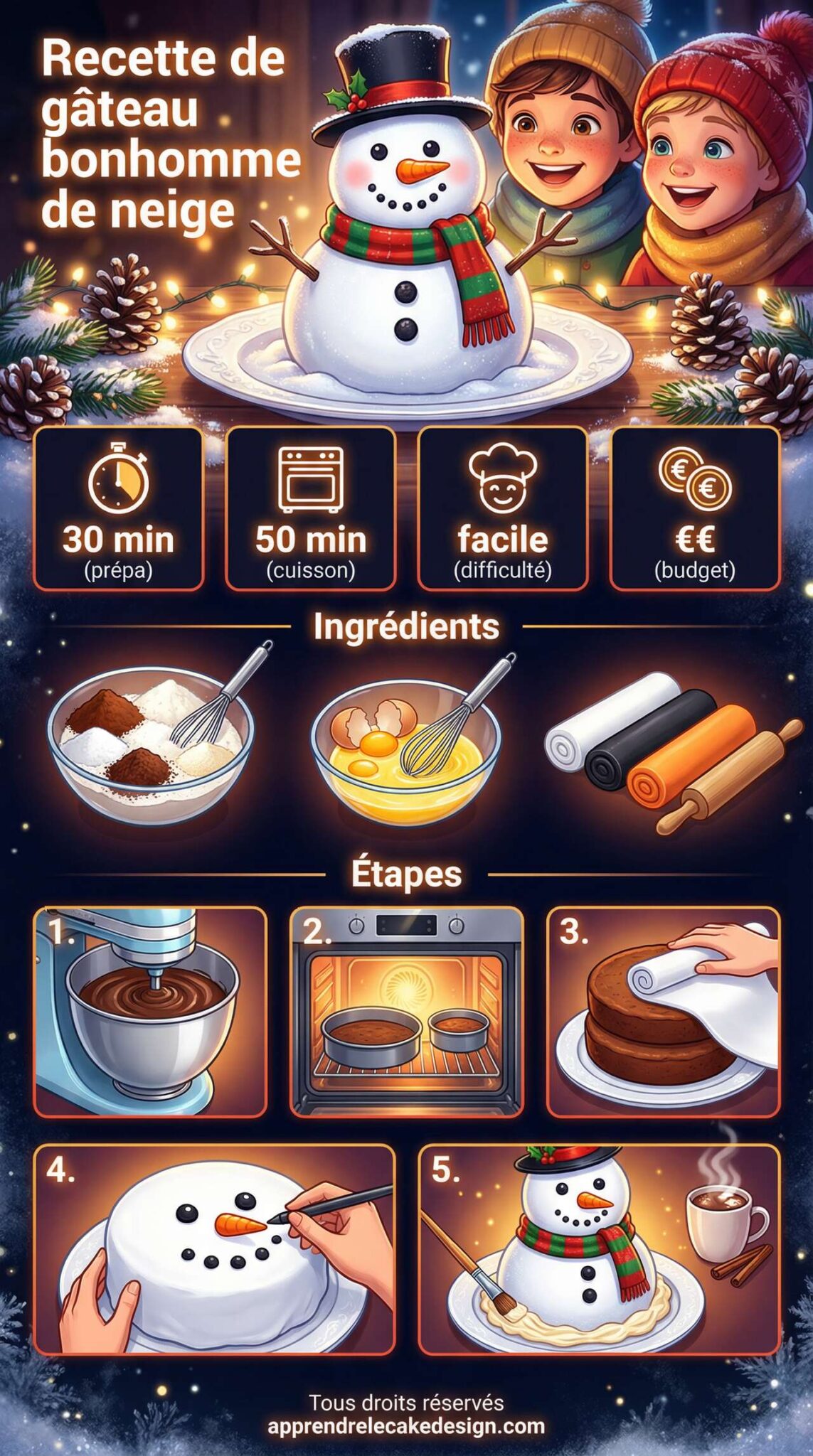 Fiche recette Recette de gâteau bonhomme de neige : créez-le chez vous ! Fiche recette Recette de gâteau bonhomme de neige : créez-le chez vous !