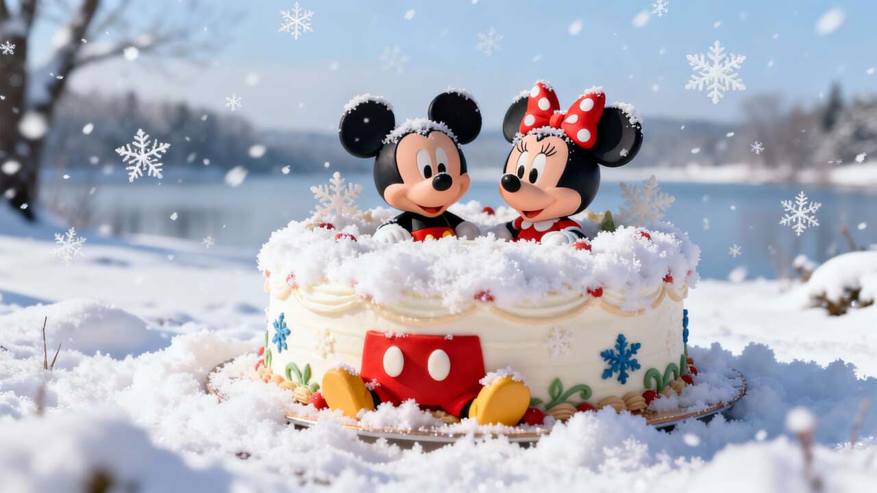 Tutoriel : gâteau Mickey et Minnie sous la neige