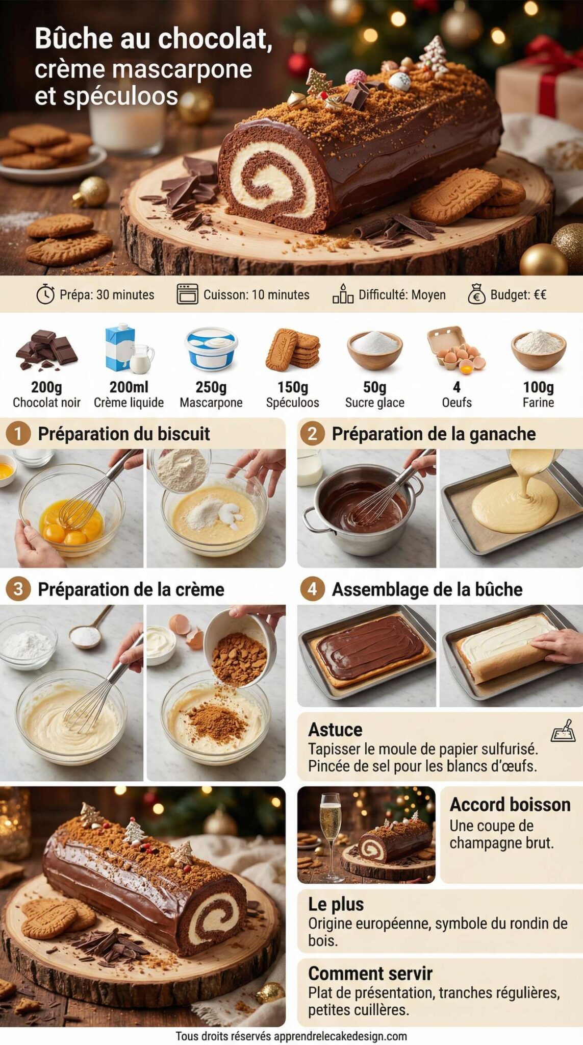 Fiche recette B&ucirc;che au chocolat, cr&egrave;me mascarpone et sp&eacute;culoos