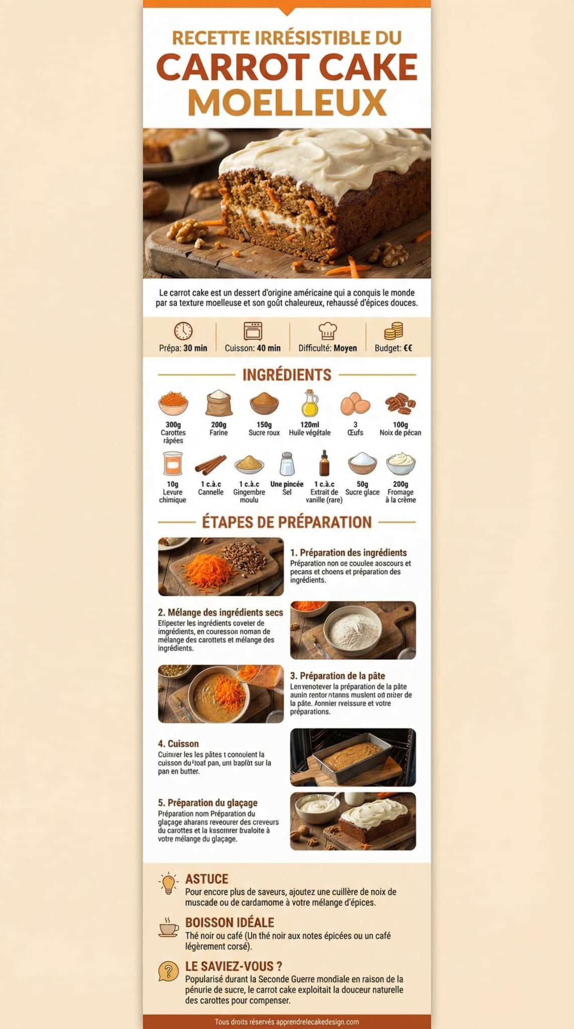 Fiche recette Recette irr&eacute;sistible du carrot cake moelleux
