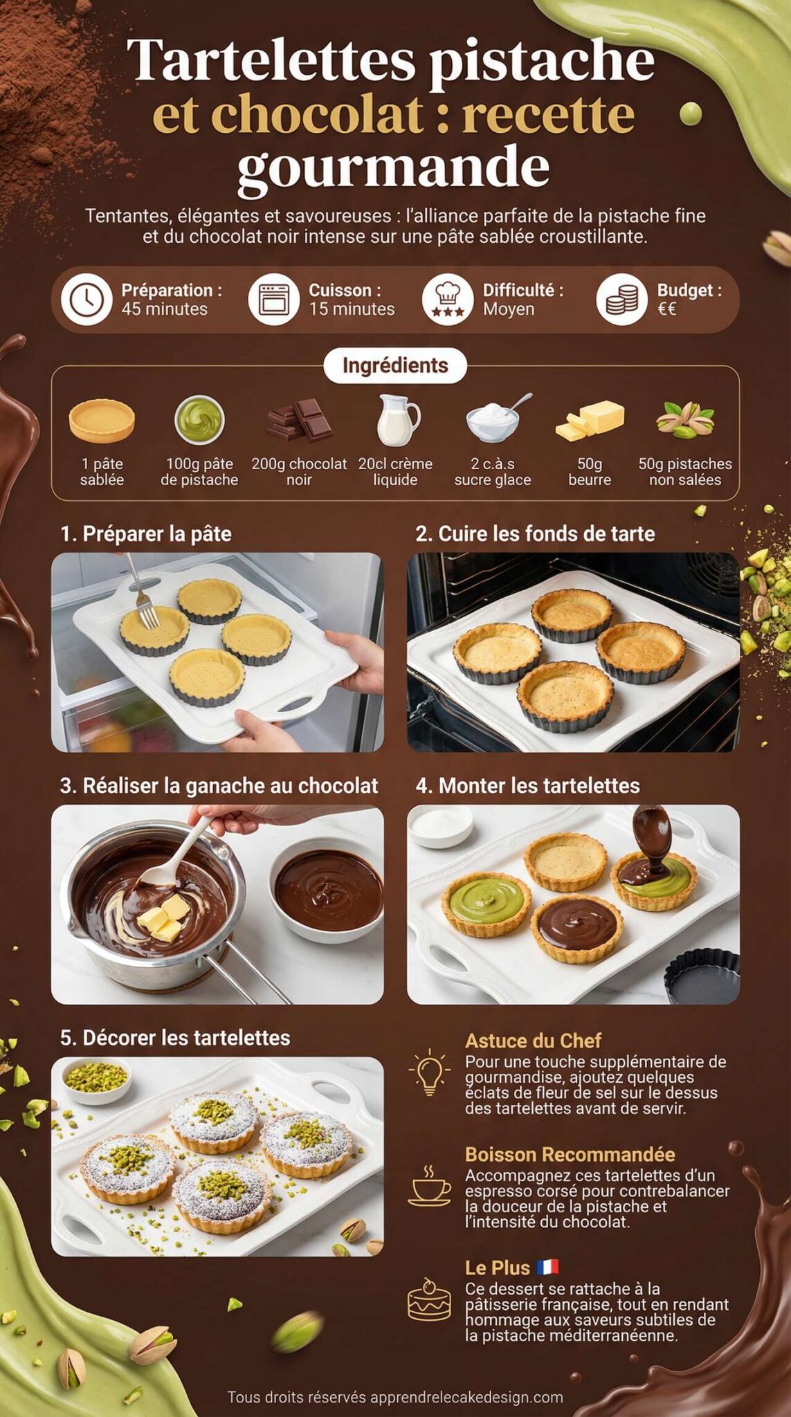 Fiche recette Tartelettes pistache et chocolat : recette gourmande