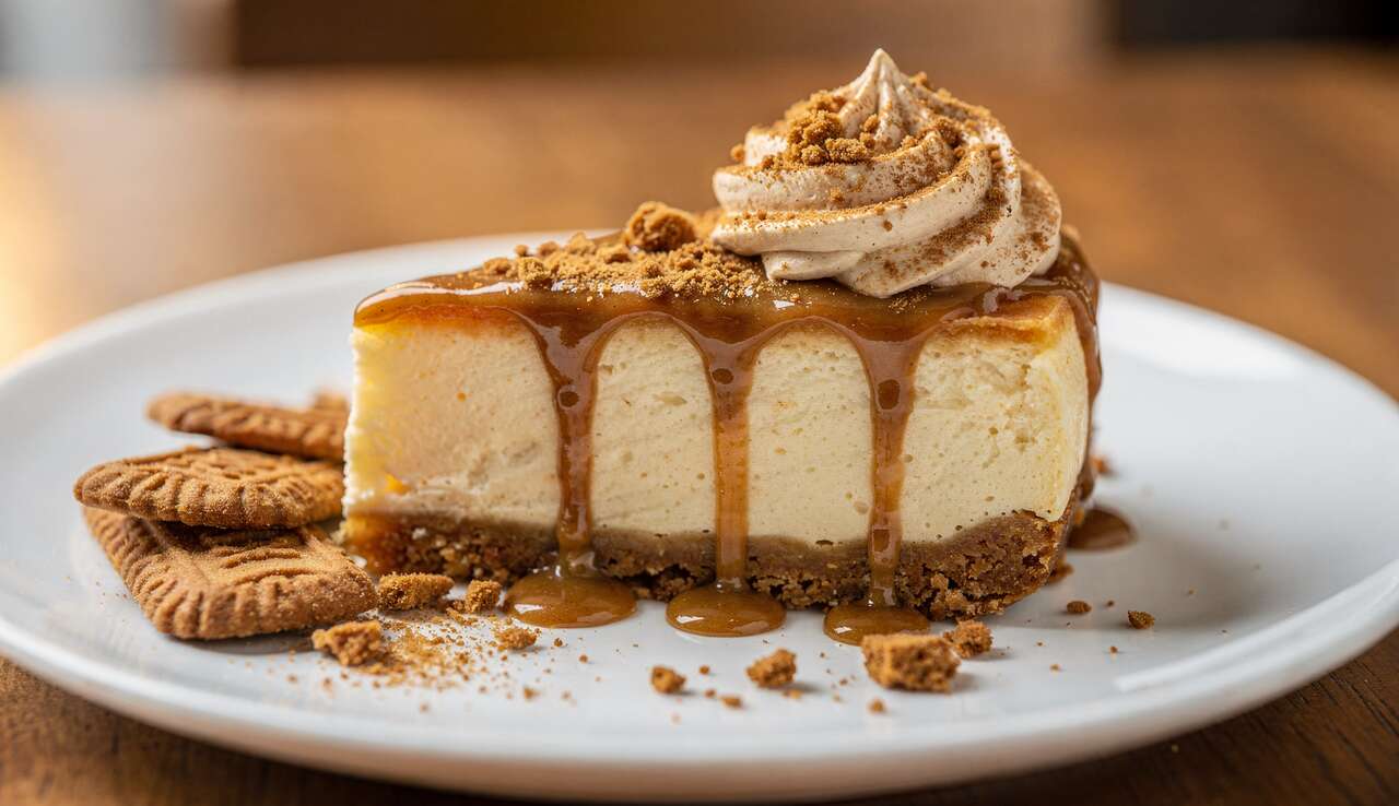 Cheesecake aux spéculoos : recette gourmande avec sauce spéculoos et chantilly au café