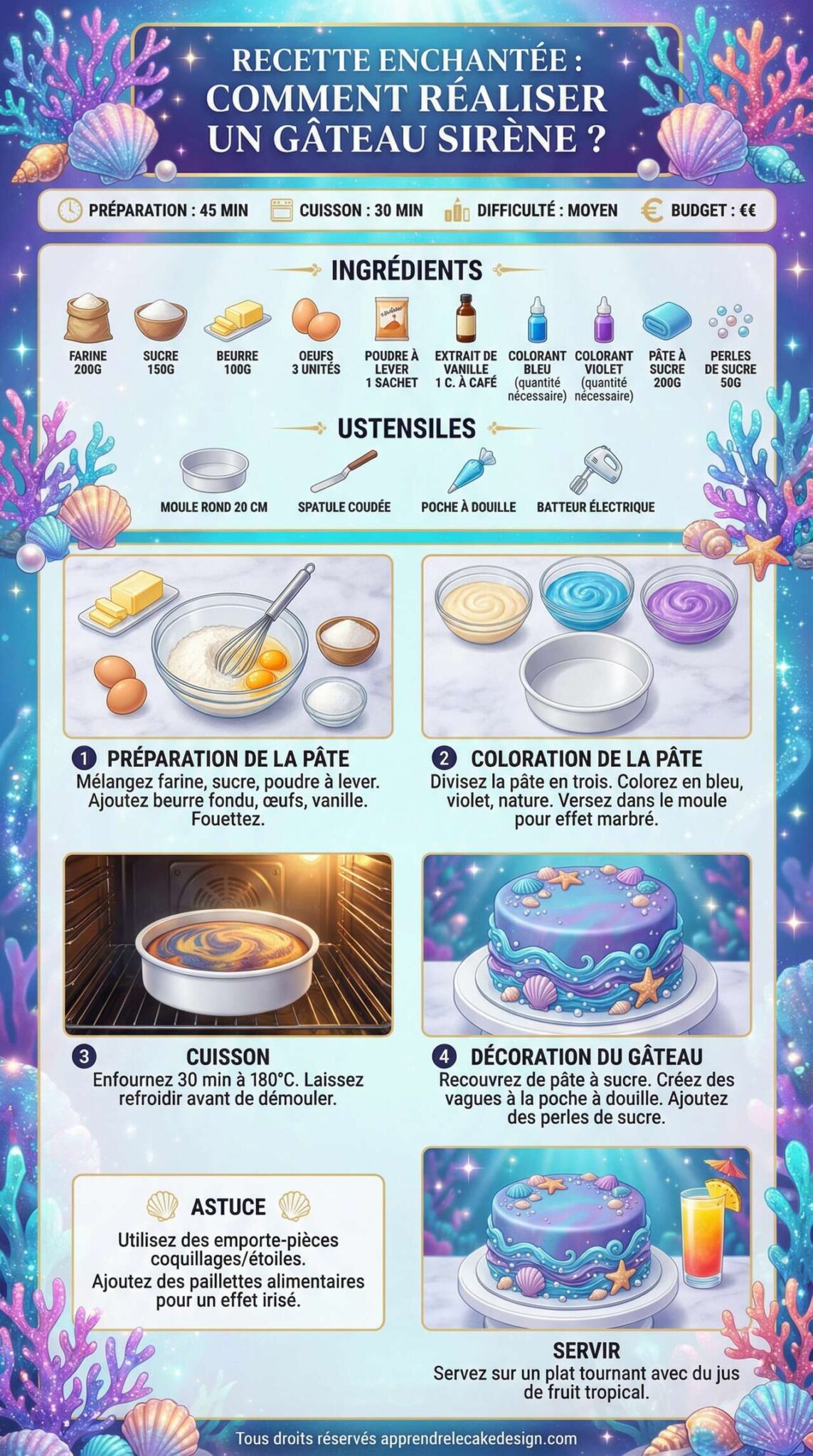 Fiche recette Recette enchant&eacute;e : comment r&eacute;aliser un g&acirc;teau sir&egrave;ne ?