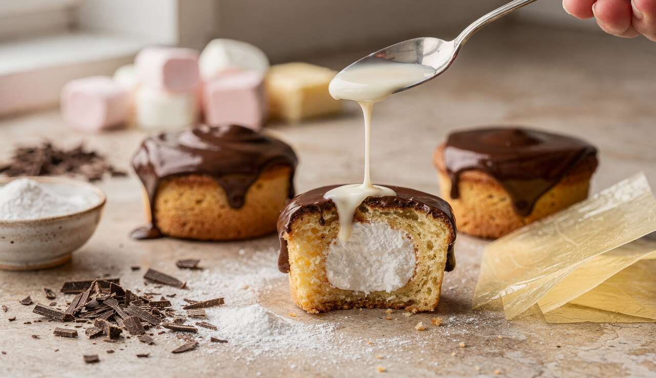 Bouchées de génoise et mousse chocolat cœur guimauve