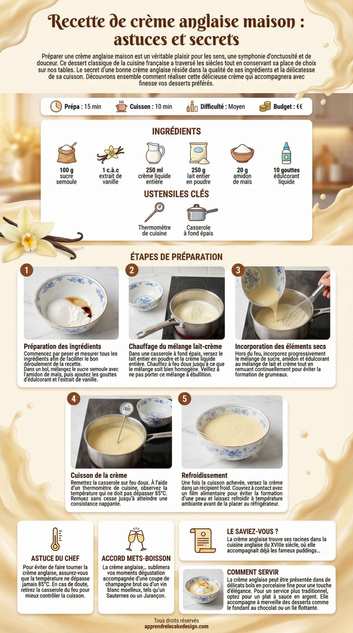 Fiche recette Recette de cr&egrave;me anglaise maison : astuces et secrets