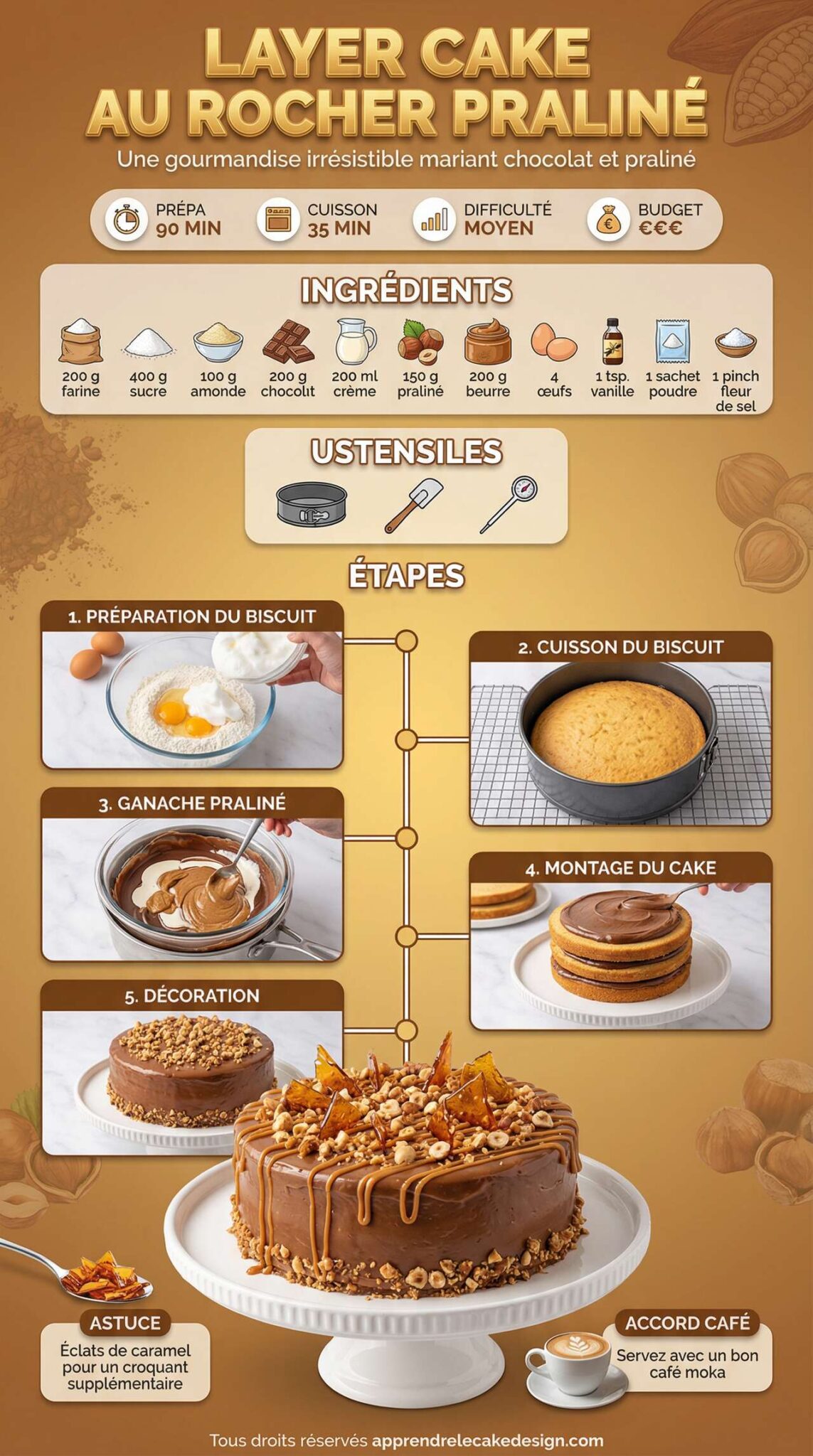 Fiche recette Recette : layer Cake au Rocher Pralin&eacute;