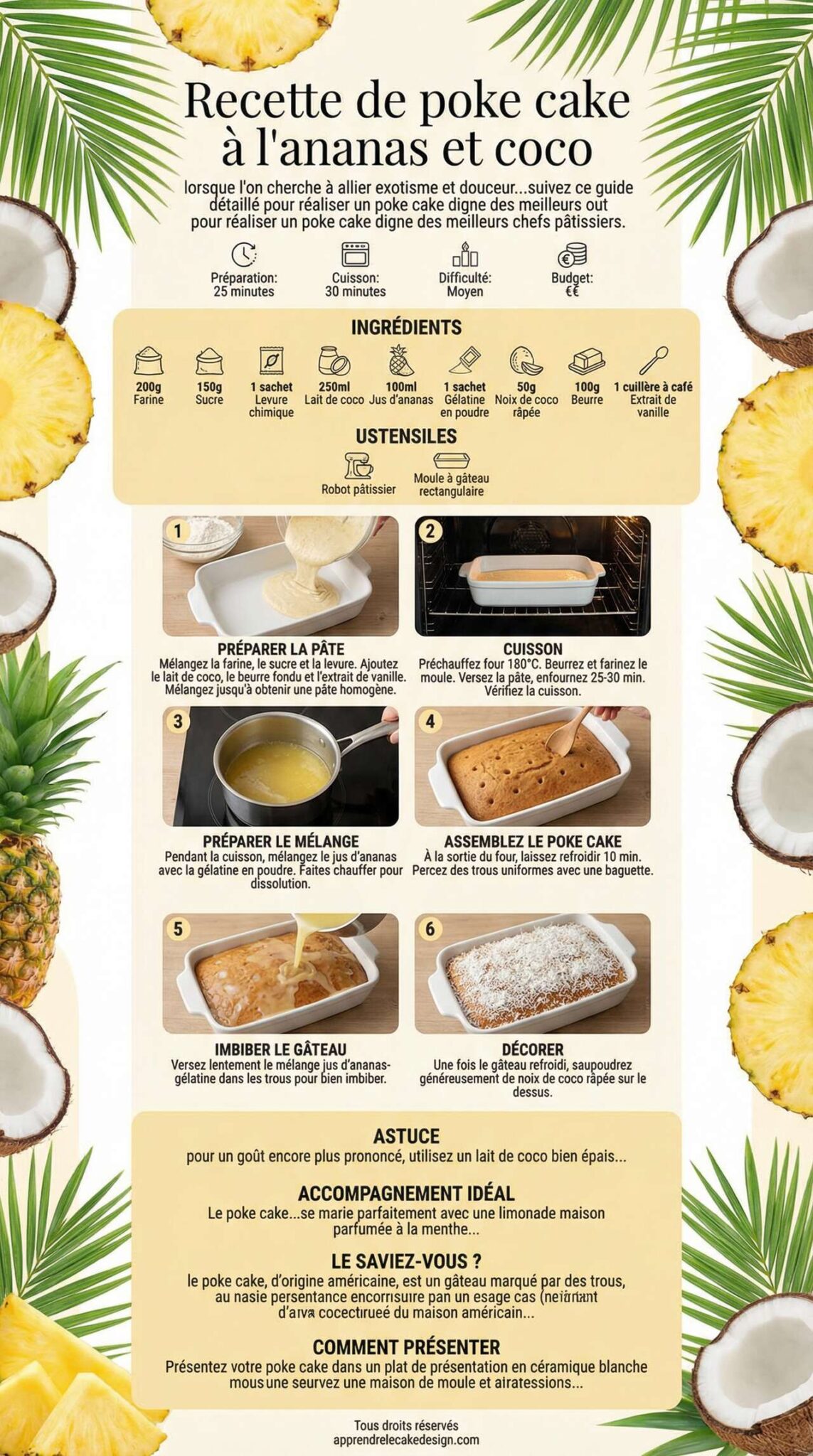 Fiche recette Recette de poke cake à l'ananas et coco Fiche recette Recette de poke cake à l'ananas et coco