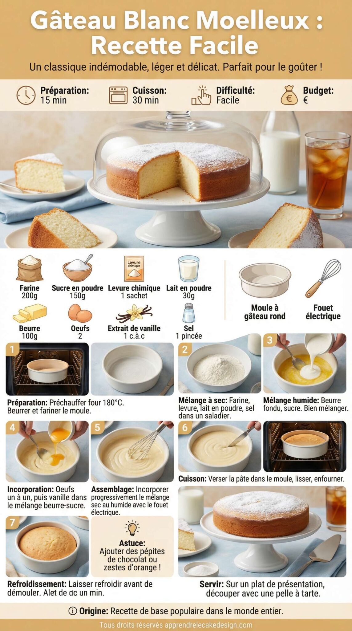 Fiche recette Recette facile de g&acirc;teau blanc moelleux