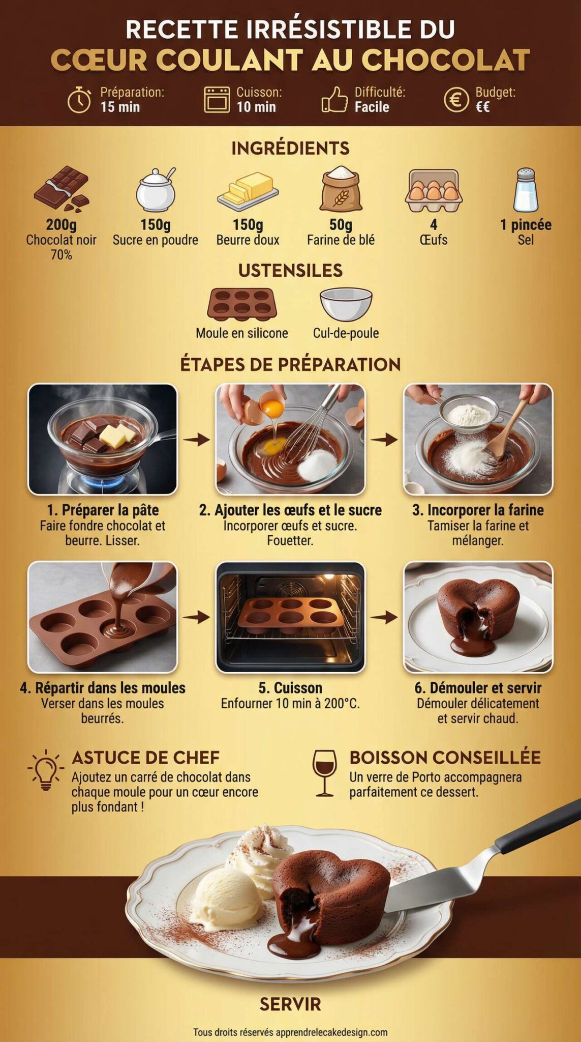 Fiche recette Recette irr&eacute;sistible du c&oelig;ur coulant au chocolat