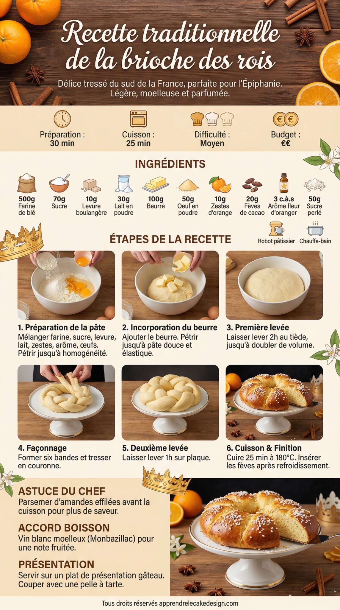 Fiche recette Recette traditionnelle de la brioche des rois