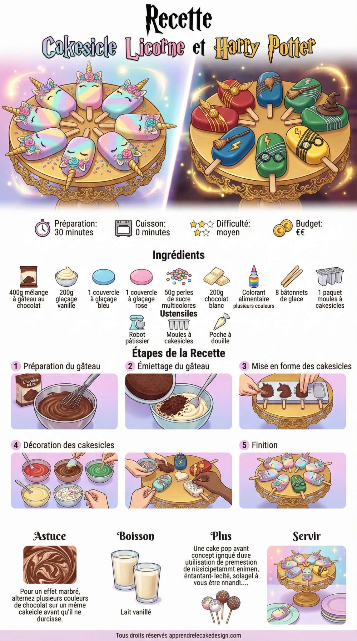 Fiche recette Recette Cakesicle Licorne et Harry Potter