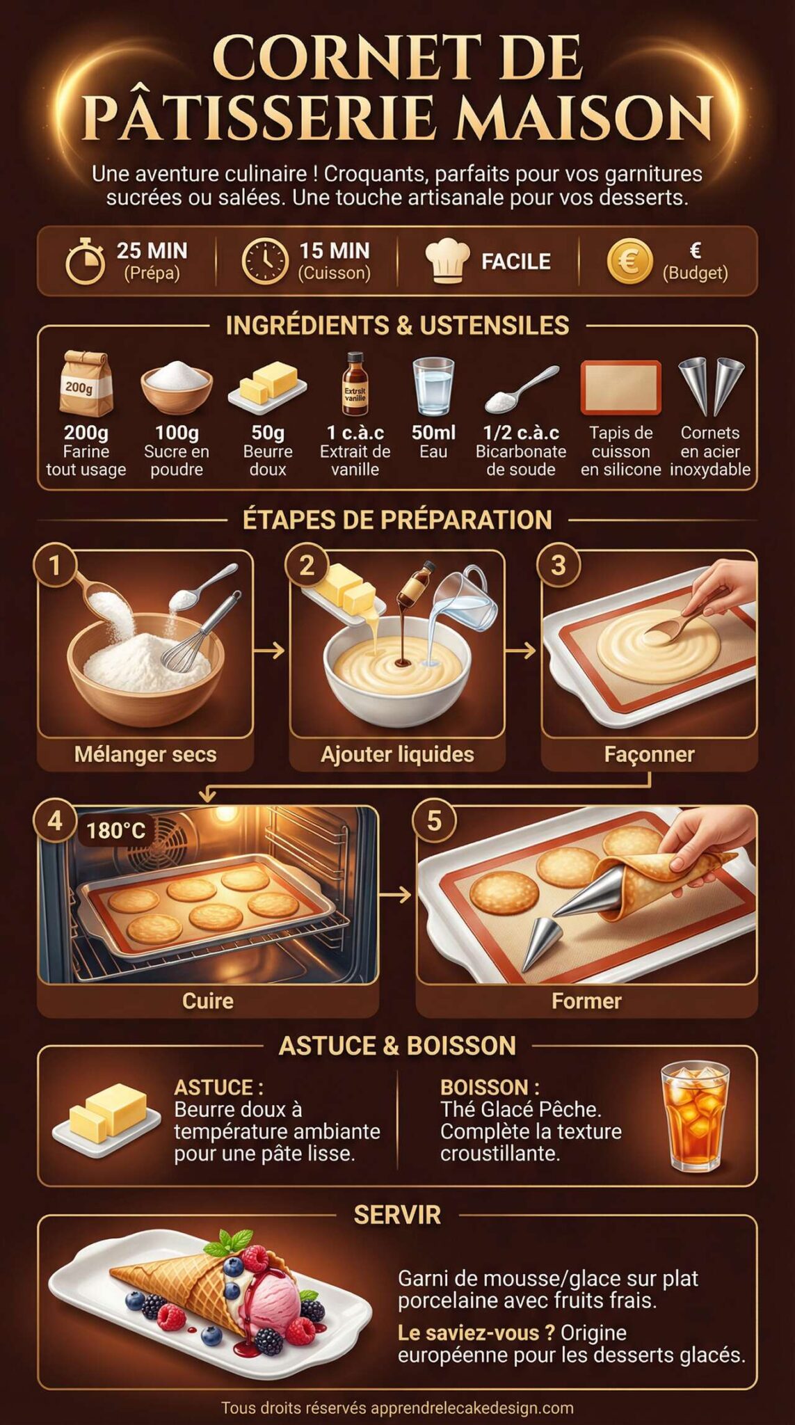 Fiche recette Recette de cornet de p&acirc;tisserie maison