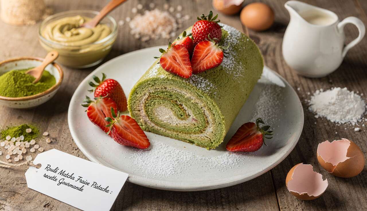 Roulé Matcha Fraise Pistache : recette Gourmande