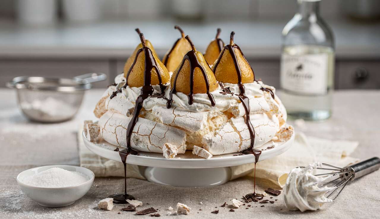 Pavlova Poire Chocolat : recette Délicieuse