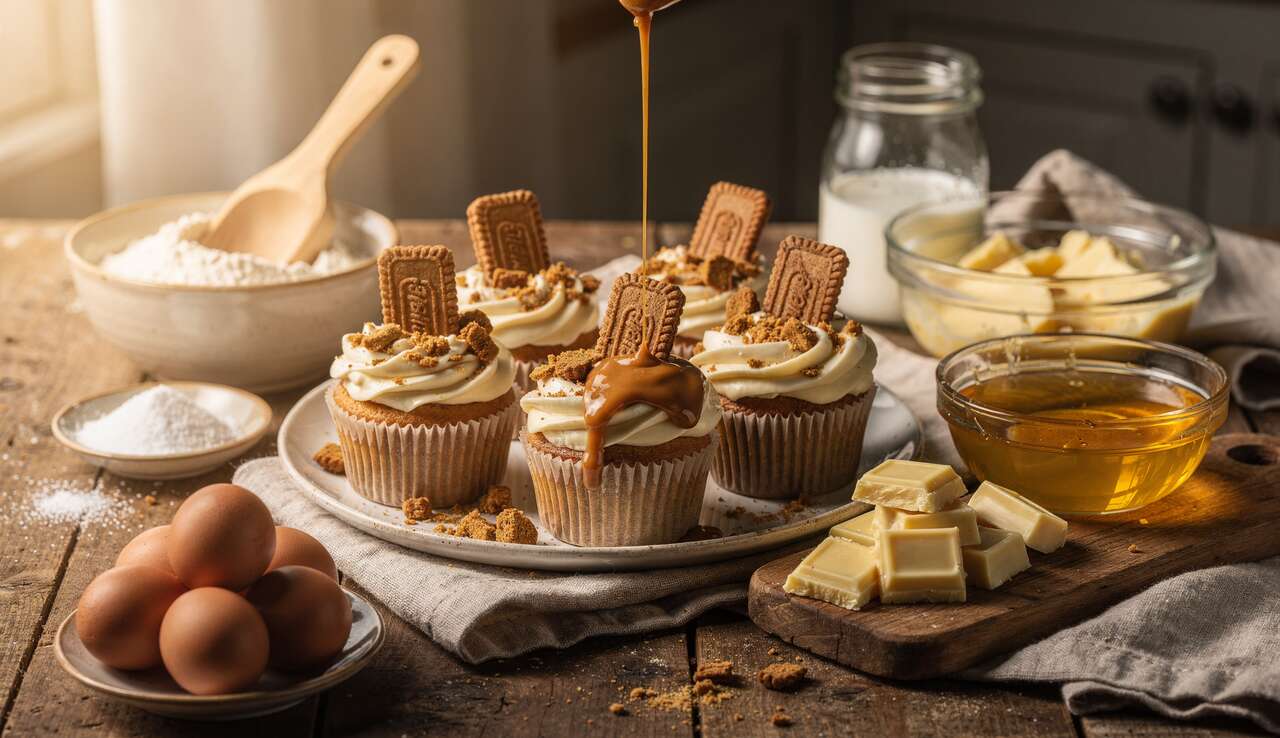 Cupcakes croustillants Speculoos et ganache chocolat blanc : la recette gourmande
