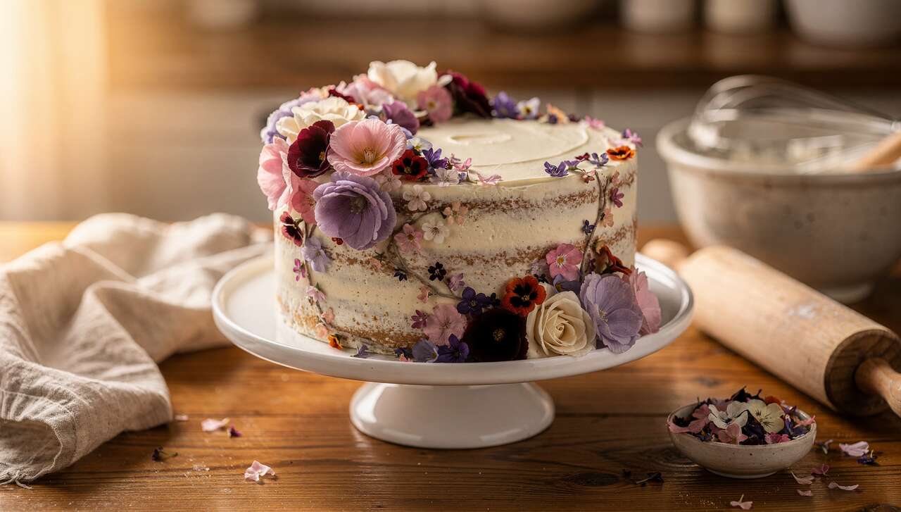 D&eacute;coration avec des fleurs comestibles