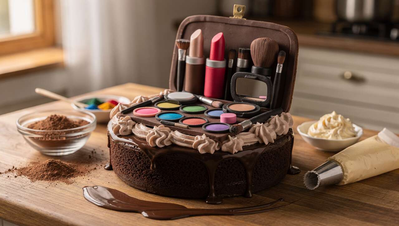 Recette de gâteau en forme de trousse de maquillage