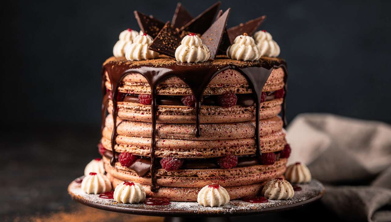 Recette layer cake macaron framboise chocolat