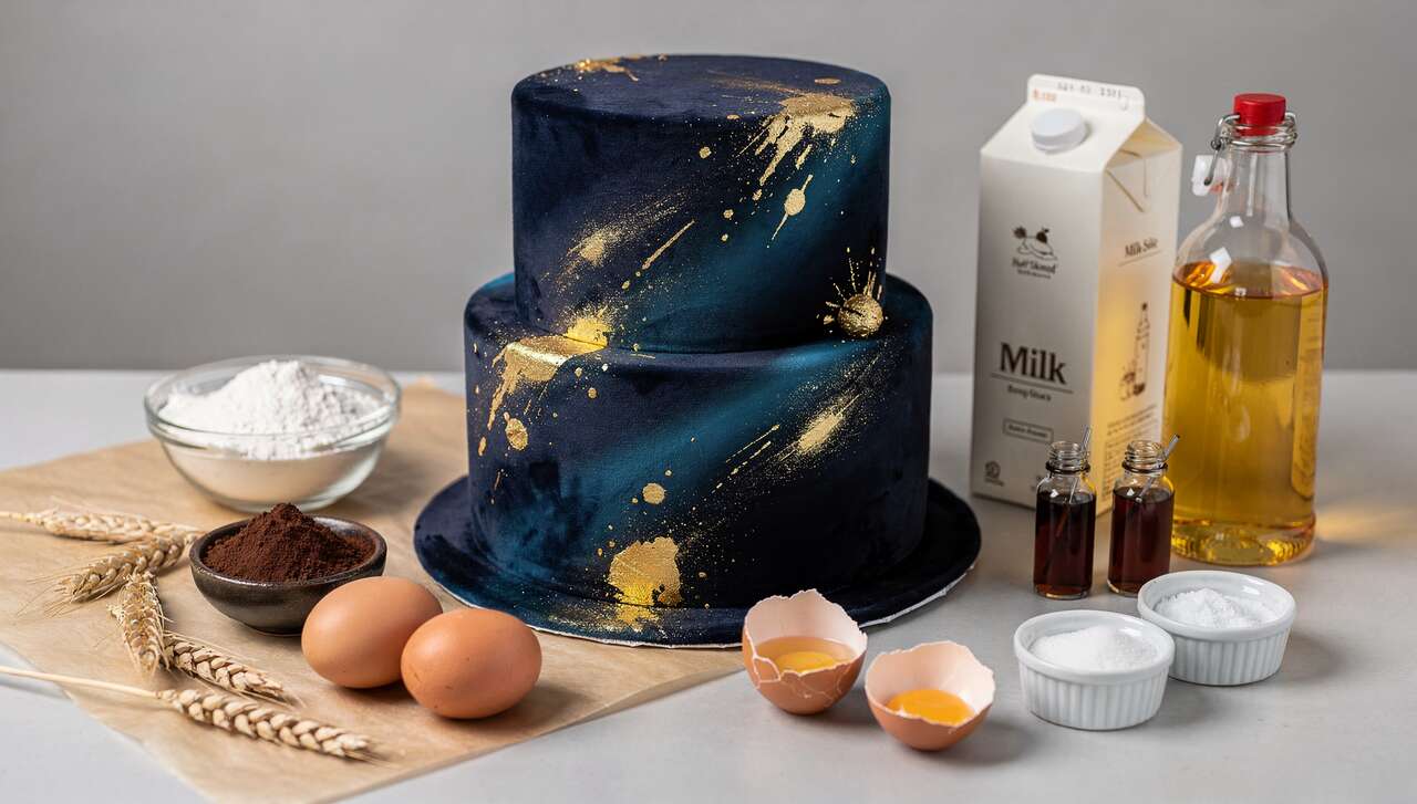 Recette : gâteau bleu nuit et or peint à l'aérographe