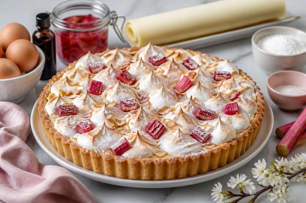 Recette de tarte à la rhubarbe meringuée