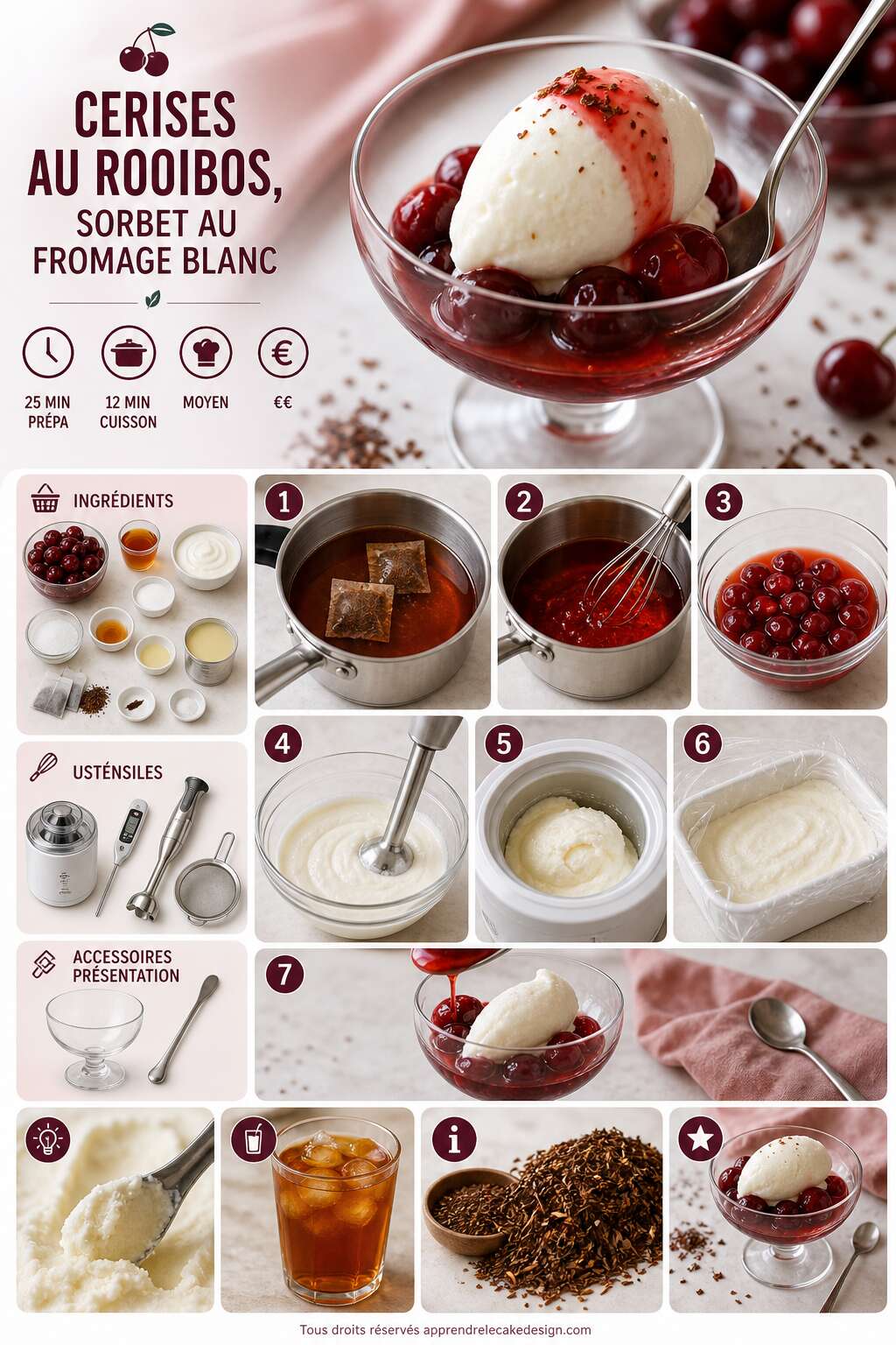 Fiche recette Recette de cerises au rooibos, sorbet au fromage blanc