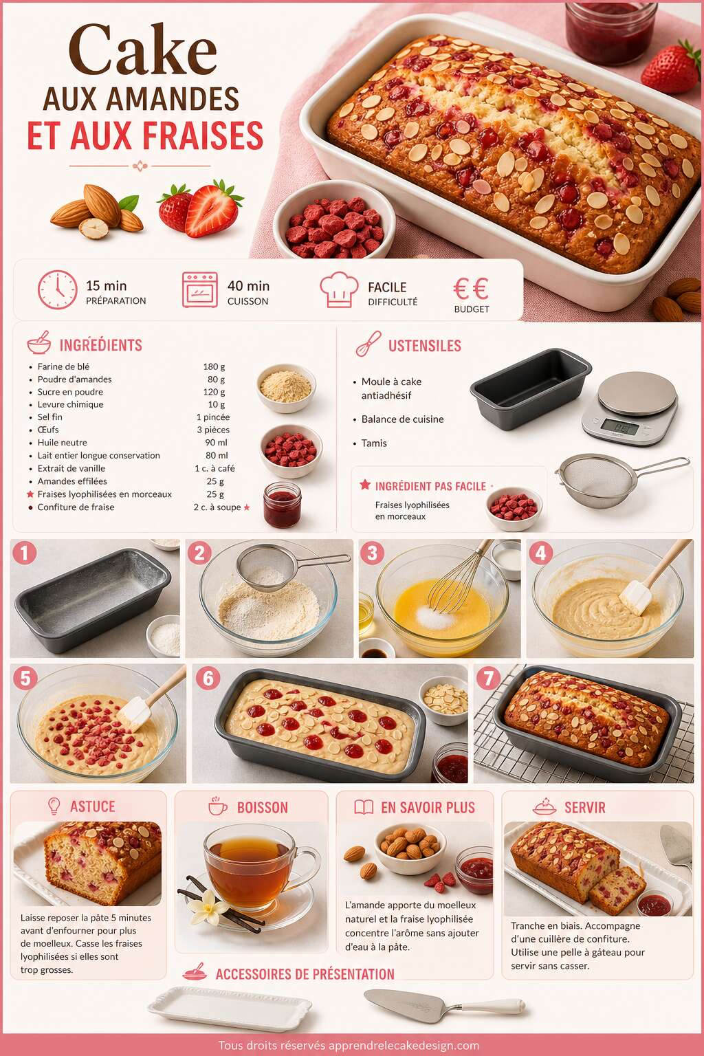 Fiche recette Recette du cake aux amandes et aux fraises Fiche recette Recette du cake aux amandes et aux fraises
