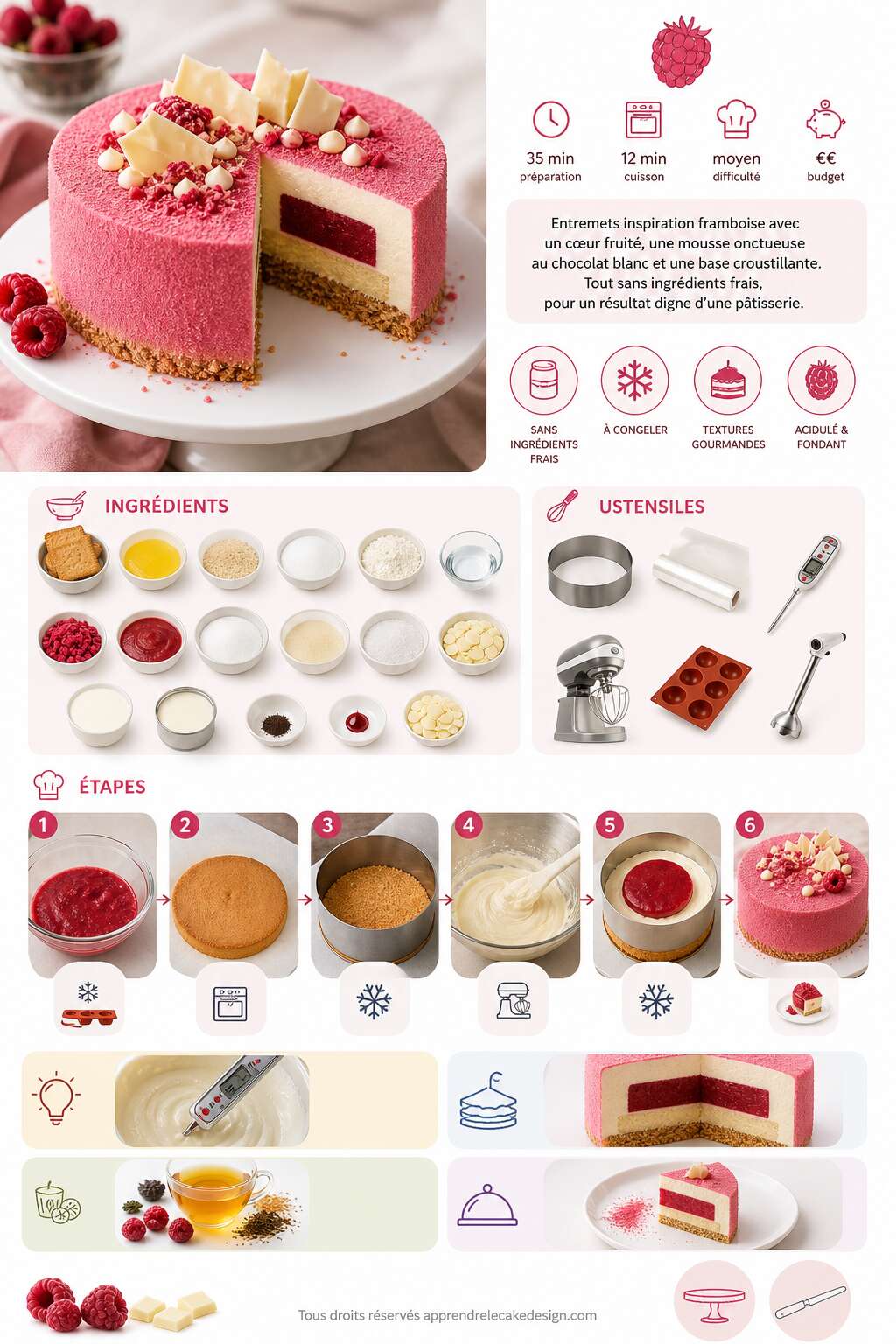 Fiche recette Recette d'entremets inspiration framboise Fiche recette Recette d'entremets inspiration framboise