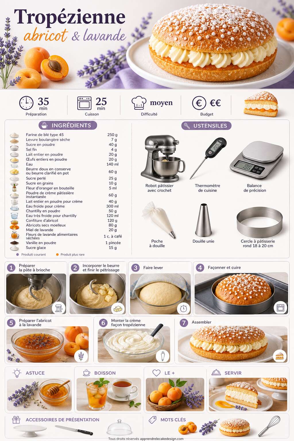 Fiche recette Recette de tropézienne abricot et lavande Fiche recette Recette de tropézienne abricot et lavande