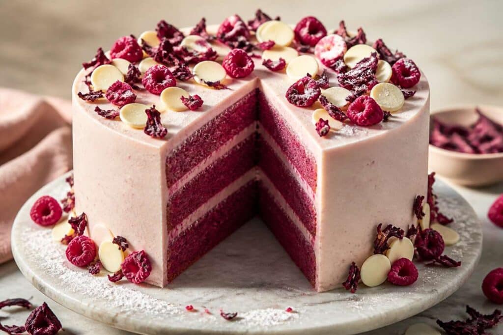 Recette du layer cake hibiscus et framboises