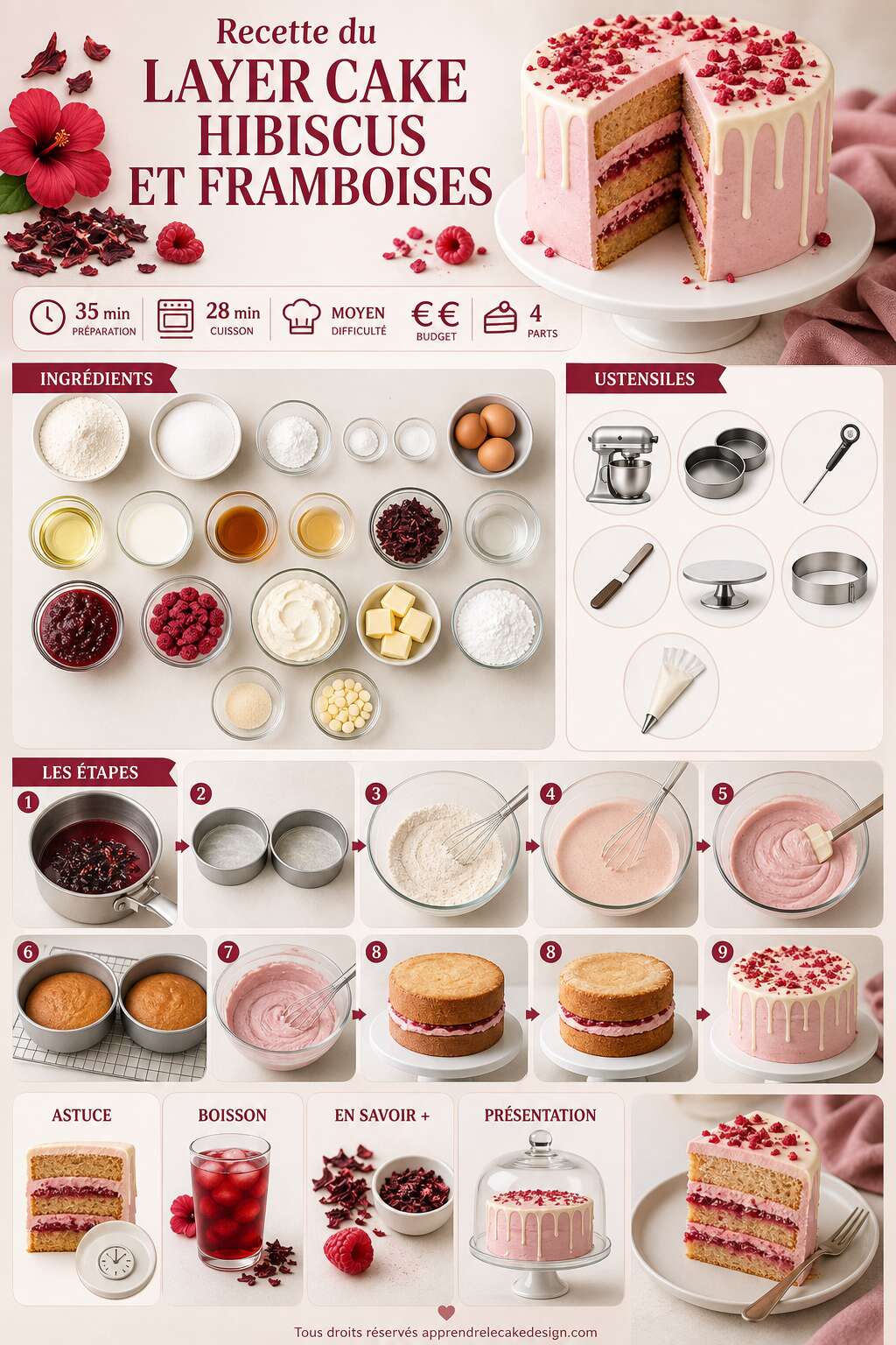 Fiche recette Recette du layer cake hibiscus et framboises Fiche recette Recette du layer cake hibiscus et framboises