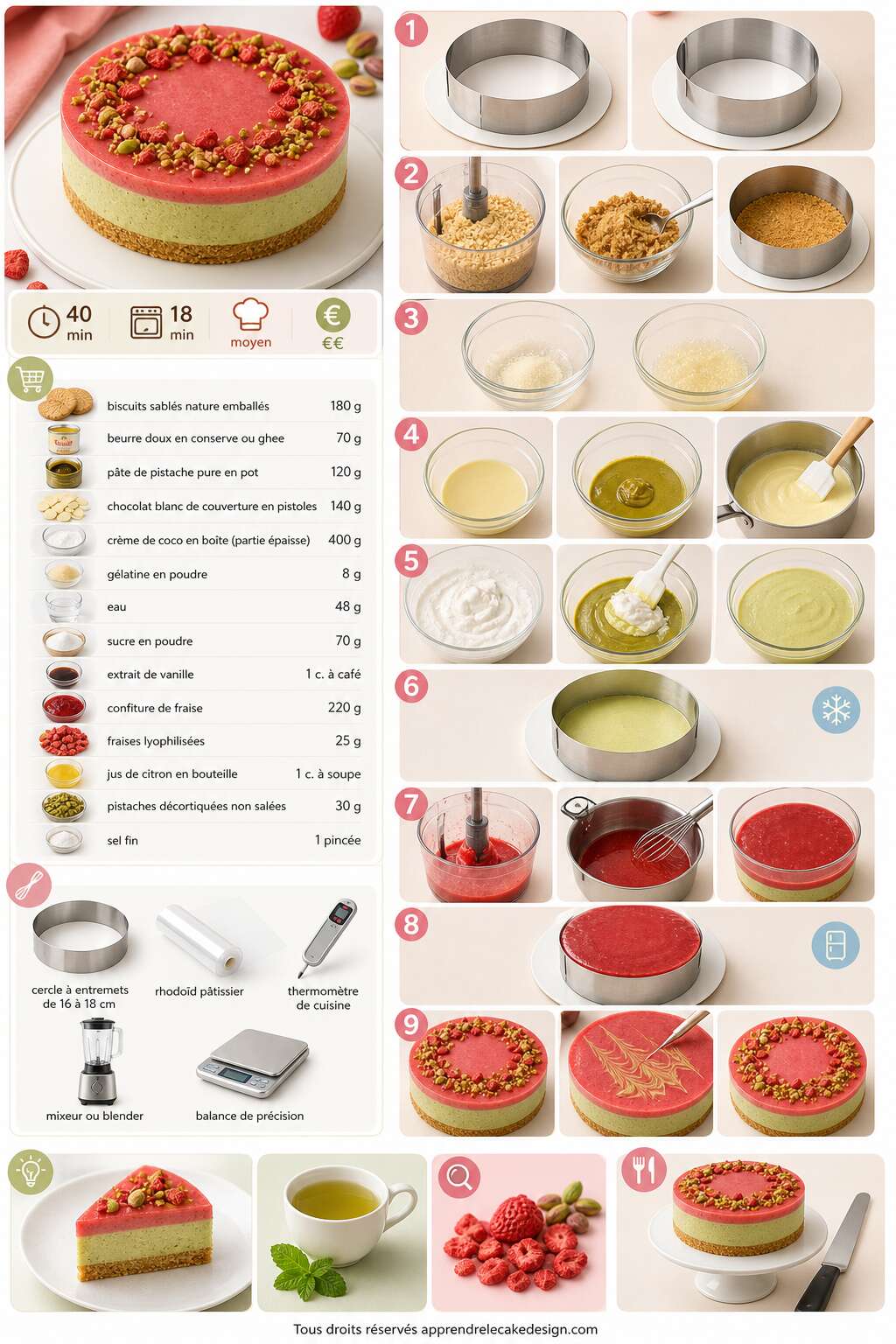 Fiche recette Recette d'entremets fraises et pistache
