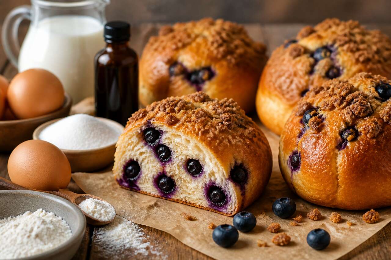 Recette de brioches au streusel et aux myrtilles