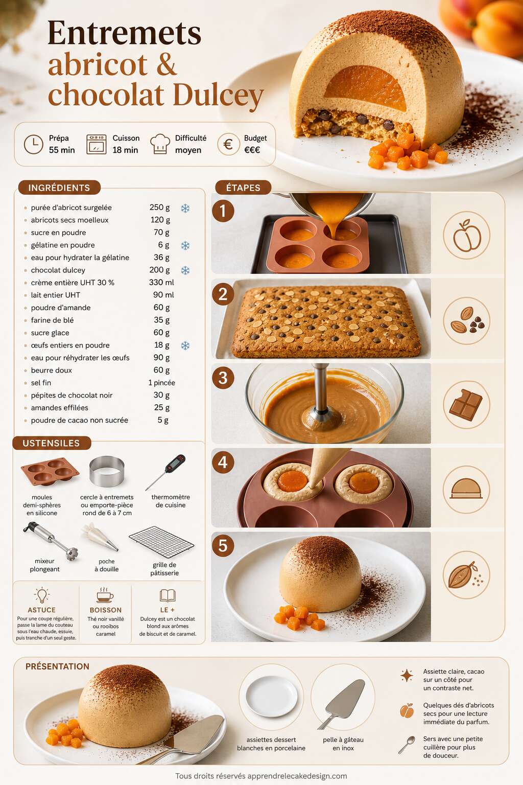 Fiche recette Recette d'entremets abricot et chocolat Dulcey