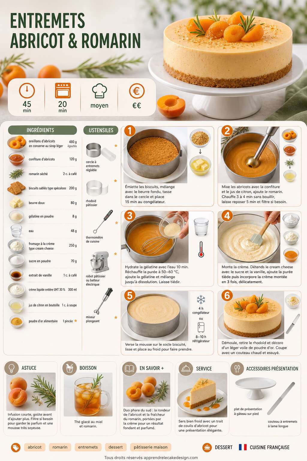 Fiche recette Recette d'entremets abricot et romarin