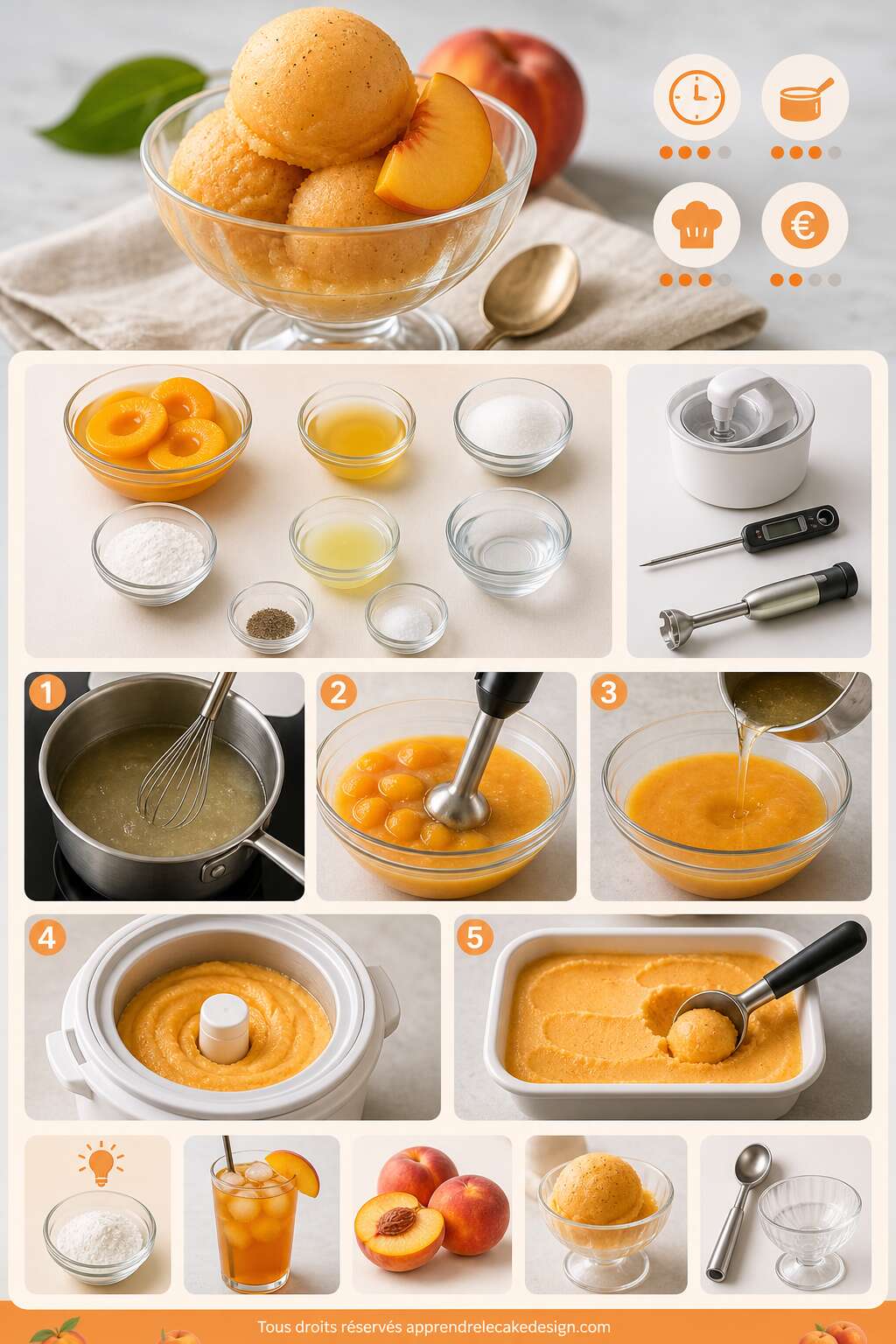 Fiche recette Recette de sorbet à la pêche maison Fiche recette Recette de sorbet à la pêche maison