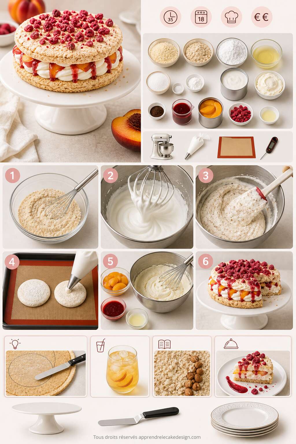 Fiche recette Recette de dacquoises aux framboises et nectarines Fiche recette Recette de dacquoises aux framboises et nectarines