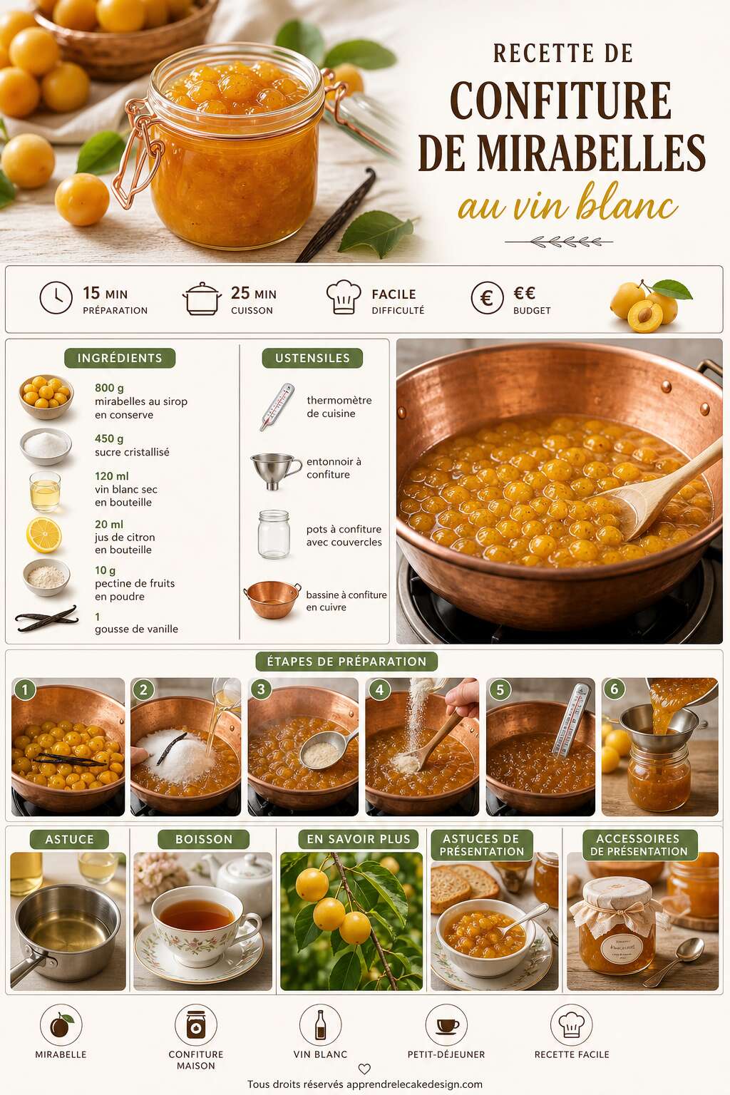 Fiche recette Recette de confiture de mirabelles au vin blanc