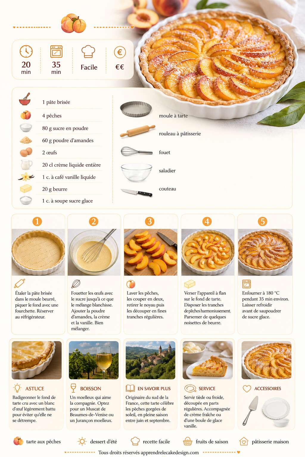 Fiche recette Recette de tarte aux p&ecirc;ches facile et gourmande