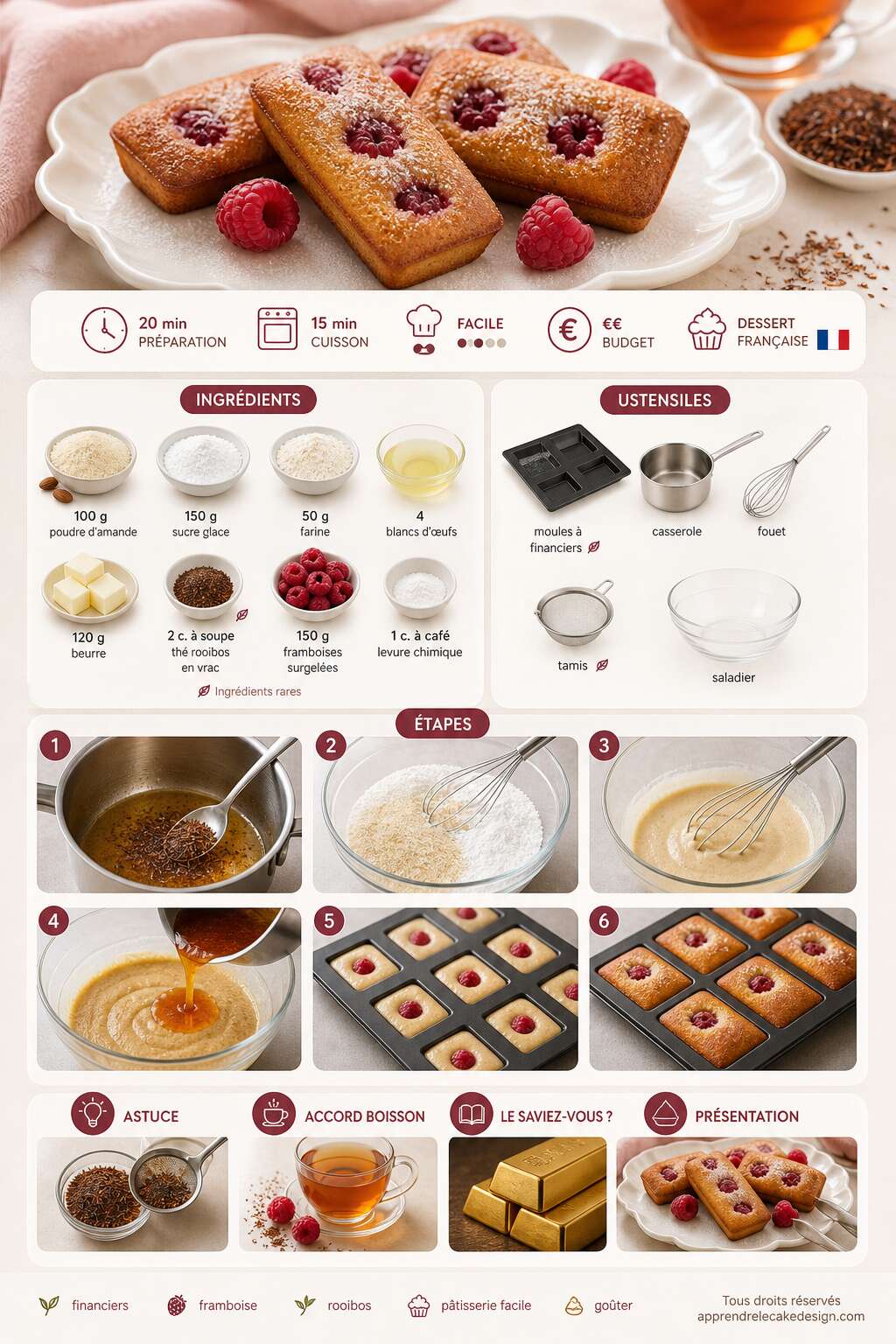 Fiche recette Recette de financiers aux framboises et rooibos Fiche recette Recette de financiers aux framboises et rooibos